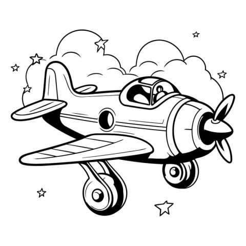 Vector illustration of cartoon airplane. Coloring book page for