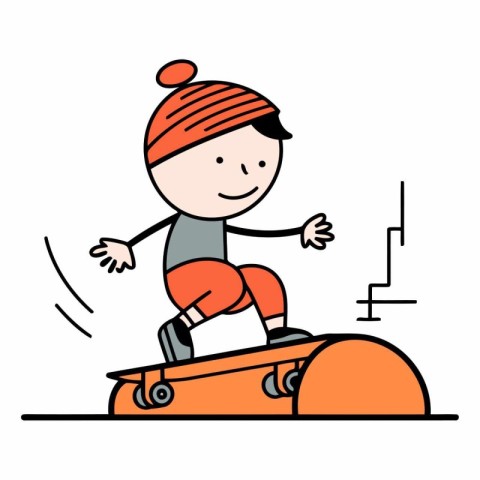 Boy riding a skateboard in flat cartoon style.