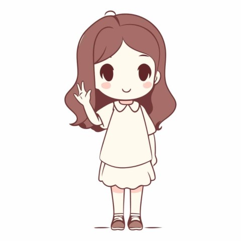 Cute little girl showing ok hand sign. Vector cartoon illustrati