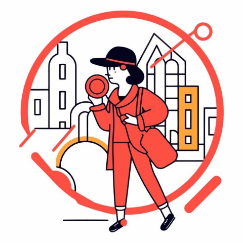 Vector illustration of a girl in a red coat and hat with a lolli