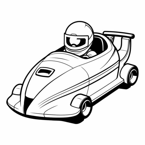 illustration of a racing car with a driver on a white background