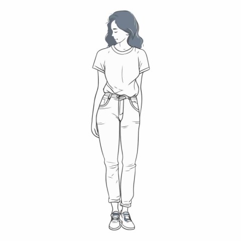 Sketch of a beautiful young woman in casual clothes