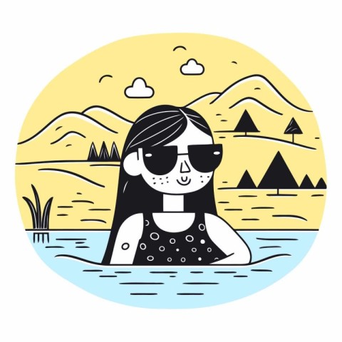 Vector illustration of a girl in sunglasses on the background of