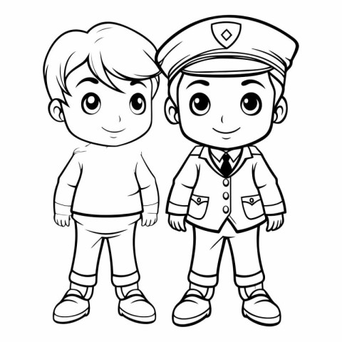 Illustration of a Boy and a Girl in Uniform for Coloring Book