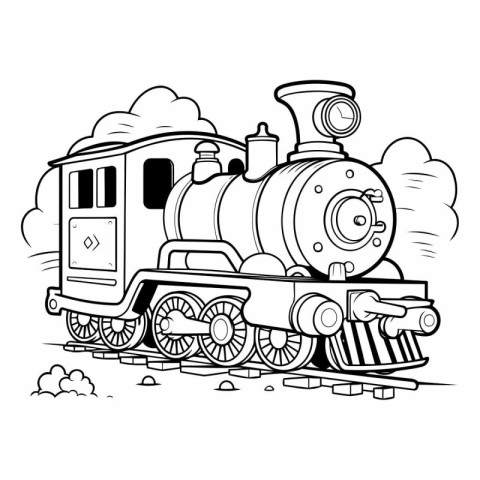 Steam locomotive. Black and white vector illustration for colori