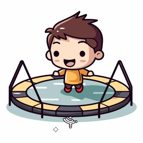 Boy Jumping on Swimming Pool - Colorful Cartoon Vector Illustrat