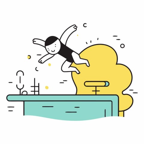 Vector illustration of a man jumping into a pool. Line art style