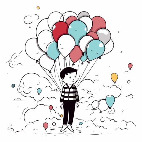 Boy with balloons in the sky of a boy with balloons.