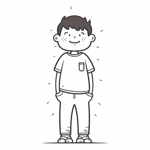 Cute little boy in casual clothes. Hand drawn vector illustratio