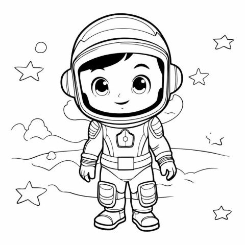 Cute astronaut in space. Coloring book for children.