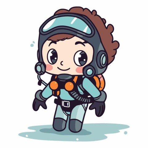 Cute cartoon astronaut girl in spacesuit. Colorful vector illust