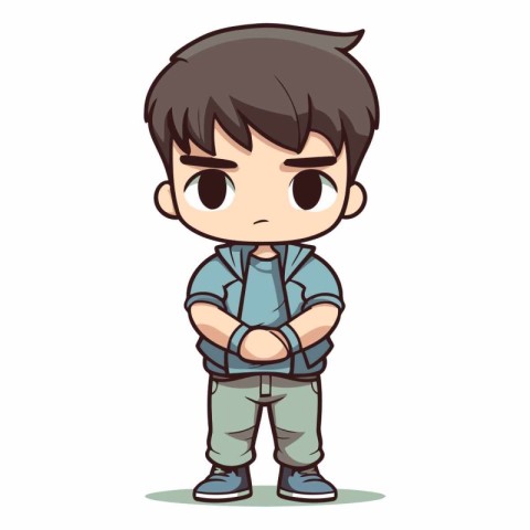 Boy with arms crossed cartoon character vector illustration. Cut