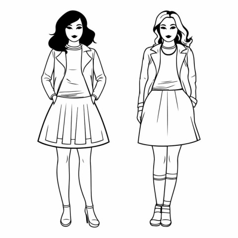 Fashion women in sketch-style of a girl in fashionable clothes.