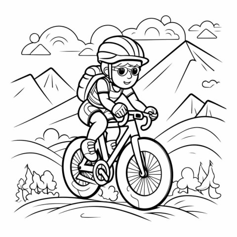 Coloring Page Outline Of a Cyclist Riding a Mountain Bike