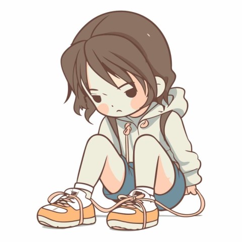 Illustration of a Kid Girl Wearing a Hoodie and Sneakers