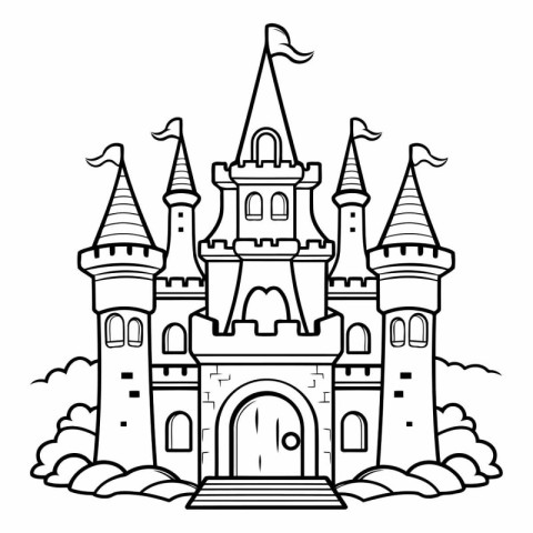 Fairytale castle icon. Outline illustration of fairy castle vect