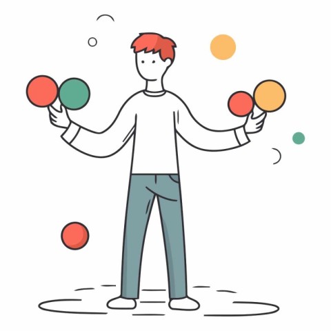 Man juggling balls. Hand drawn vector illustration in flat line