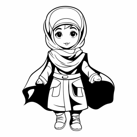 Cute little muslim girl in hijab cartoon vector illustration gra