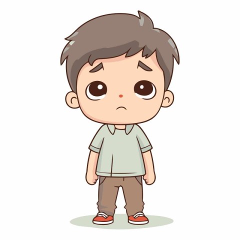 Boy angry facial expression vector illustration. Cartoon boy in