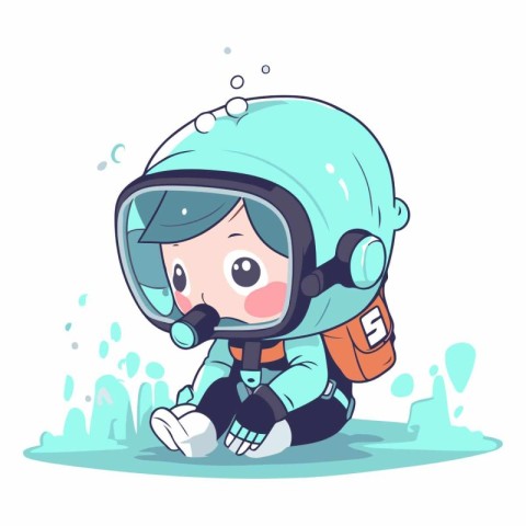 Cute little girl wearing astronaut suit and helmet.