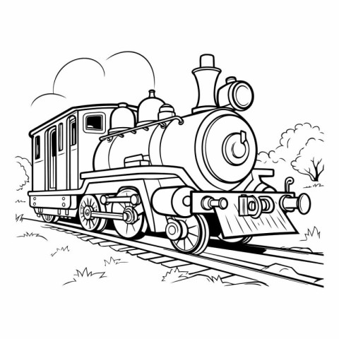 Vintage Steam Locomotive. Hand Drawn Illustration. Vector