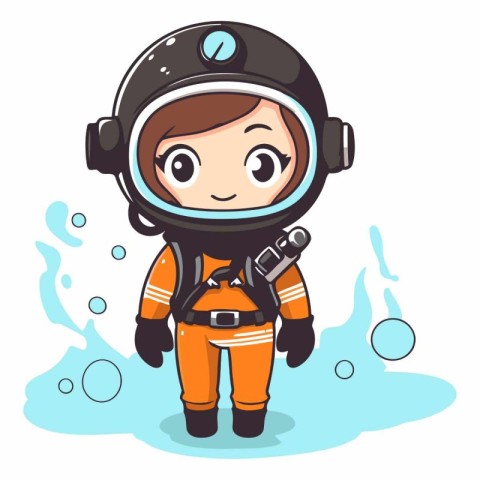 Cute cartoon little boy in space suit and helmet.