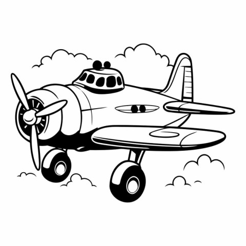 Vintage airplane in the clouds. Isolated vector illustration on