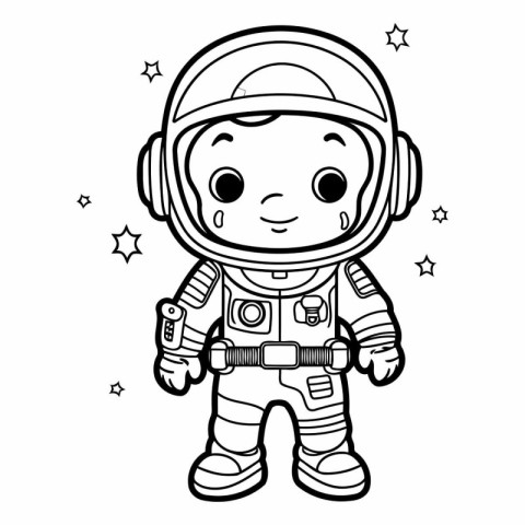 Cute astronaut boy in space suit isolated on white background.