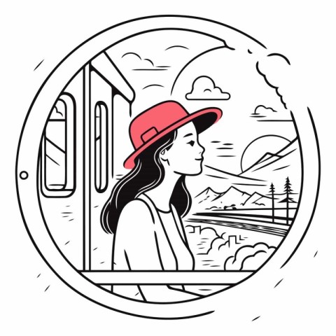 Vector illustration of a girl in a red hat on the background of