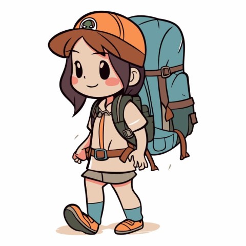 Illustration of a Girl Hiking with a Backpack - Vector