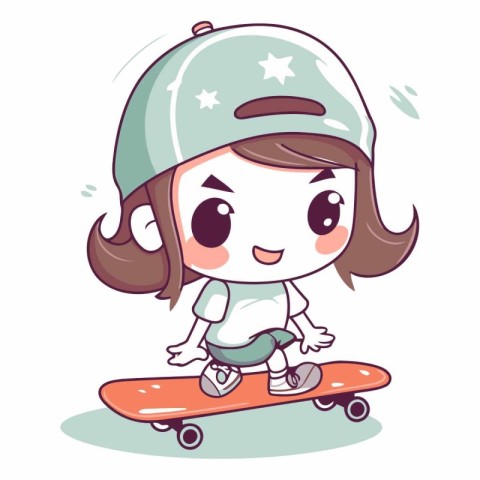 Cute Cartoon Girl Skateboarder Vector Illustration EPS10