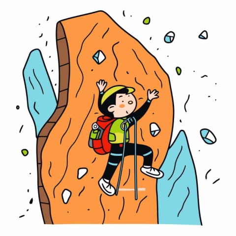 Climbing hand drawn vector illustration in cartoon comic style.