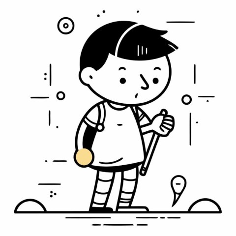 Vector illustration of a boy with a stick on a white background.