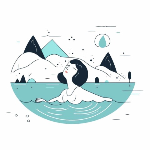 Vector illustration of a woman swimming in the sea. Beautiful gi