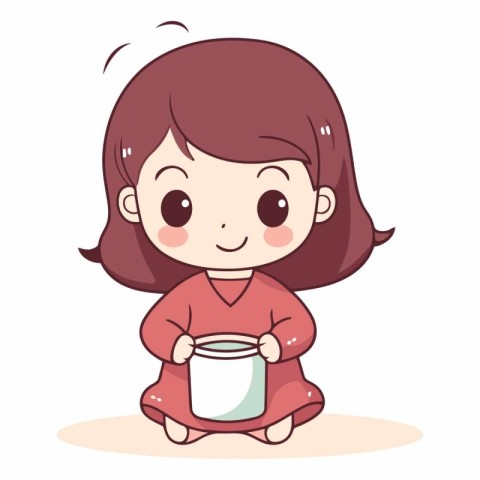 Cute little girl with a cup of milk.