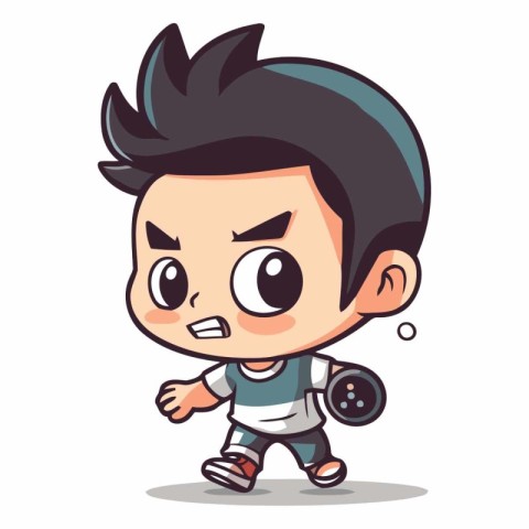 Boy running with dumbbells - Cute cartoon character vector illus