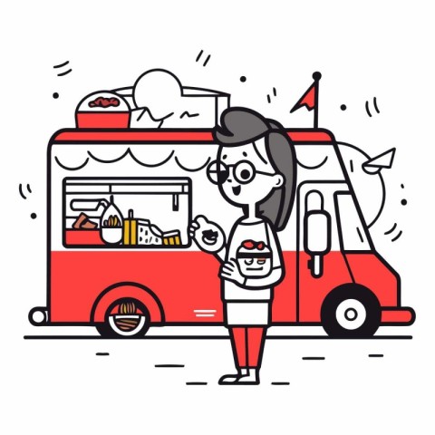 Illustration of a woman buying ice cream in a food truck.