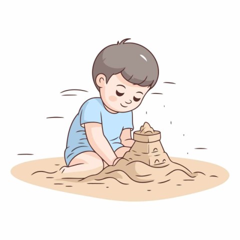 Cute little boy playing with sand on the beach.