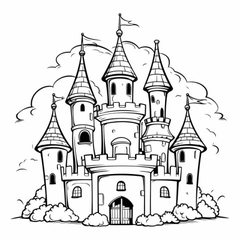 Cartoon Illustration of Fairy Tale Castle or Castle for Coloring