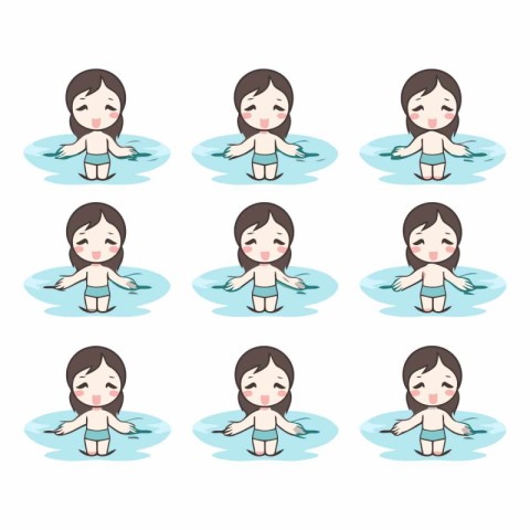 Illustration of a woman in a swimming pool with various poses.