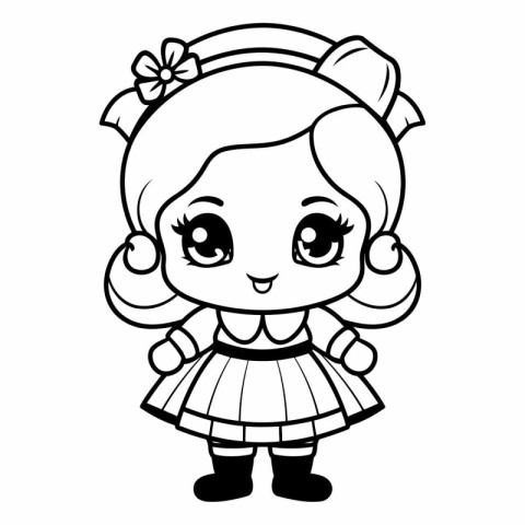 Cute Cartoon Girl Vector Illustration for Coloring Book or Page