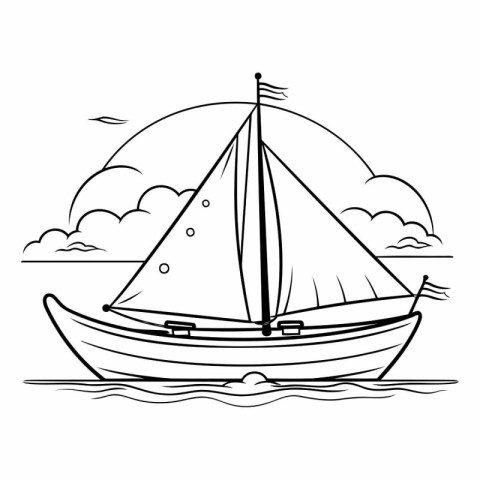 Sailing boat on the sea for coloring book.