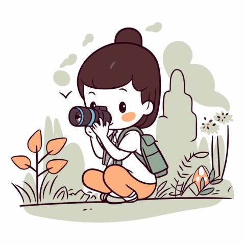 Girl taking photos with a camera in the park.