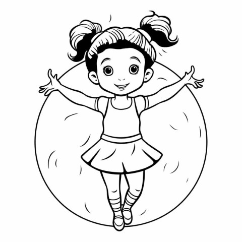 cute little girl ballerina in frame circular vector illustration