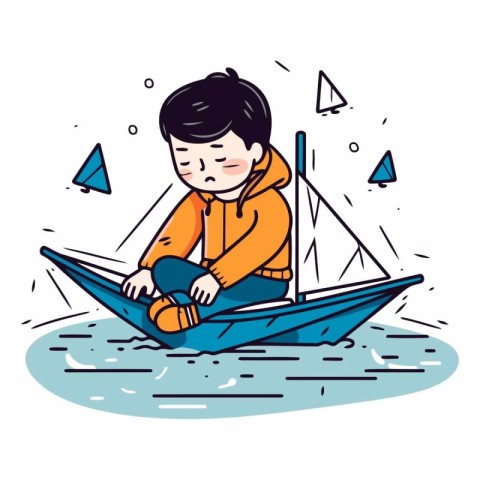 Vector illustration of a boy in a boat. A boy in a boat. A boy i