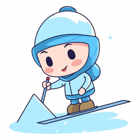 cute boy skier cartoon vector illustration.snowboarder