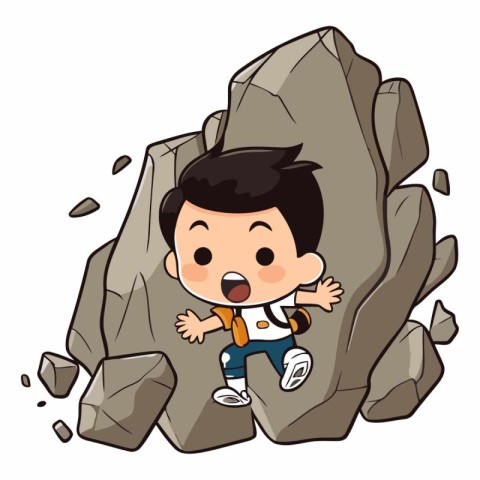 cute boy climbing on the rock on white background