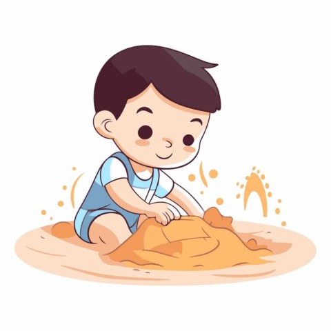 Cute little boy playing with sand in the sandbox.