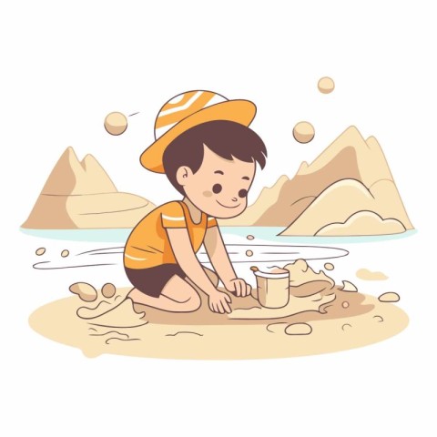 Cute little boy playing with sand on the beach