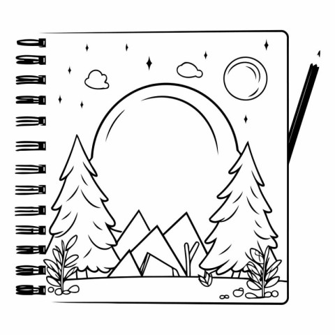 camping card with mountains and trees vector illustration graphi